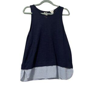 J. Crew Women's Sleeveless Layered Look Tank Top keyhole back blue stripes M